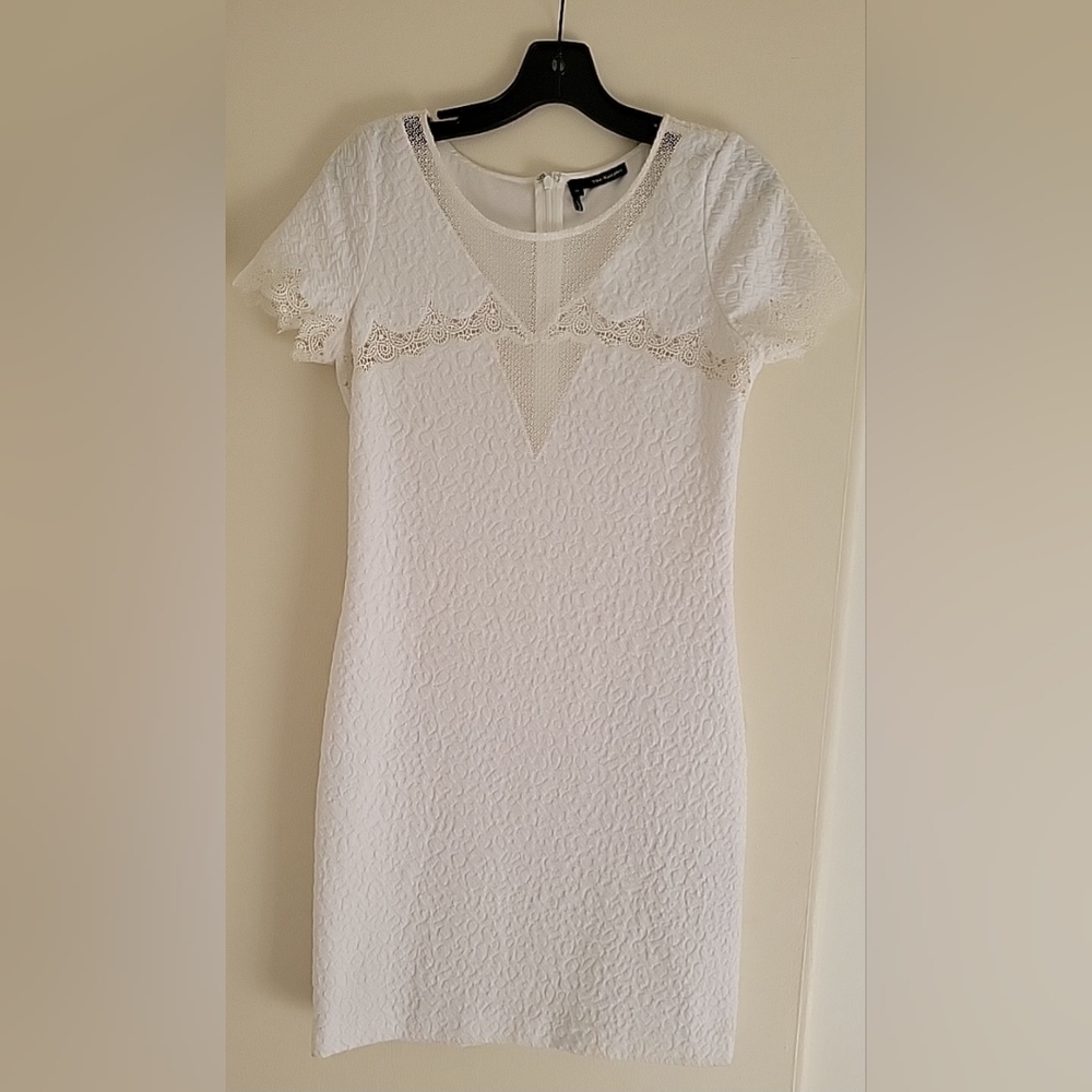 The Kooples White Textured Sheath Dress Mesh Lace Detail S M